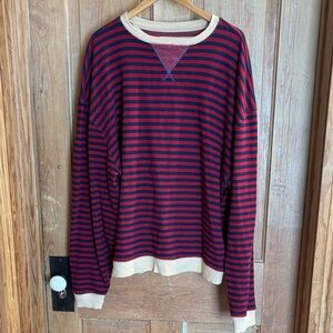 Free People Red and Navy Striped Crew Neck Sweater
